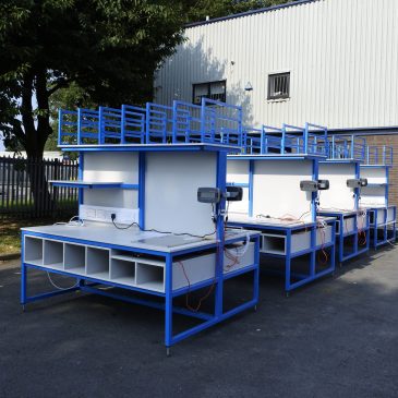 blue workbenches